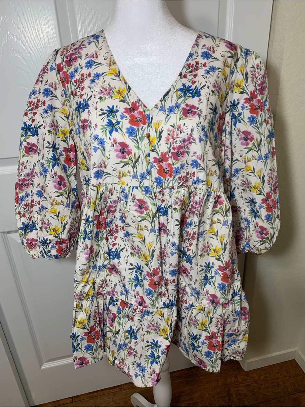 GAP Maternity Cute Bohemian Cottagecore  Floral Puff Sleeve Tunic Top Size S